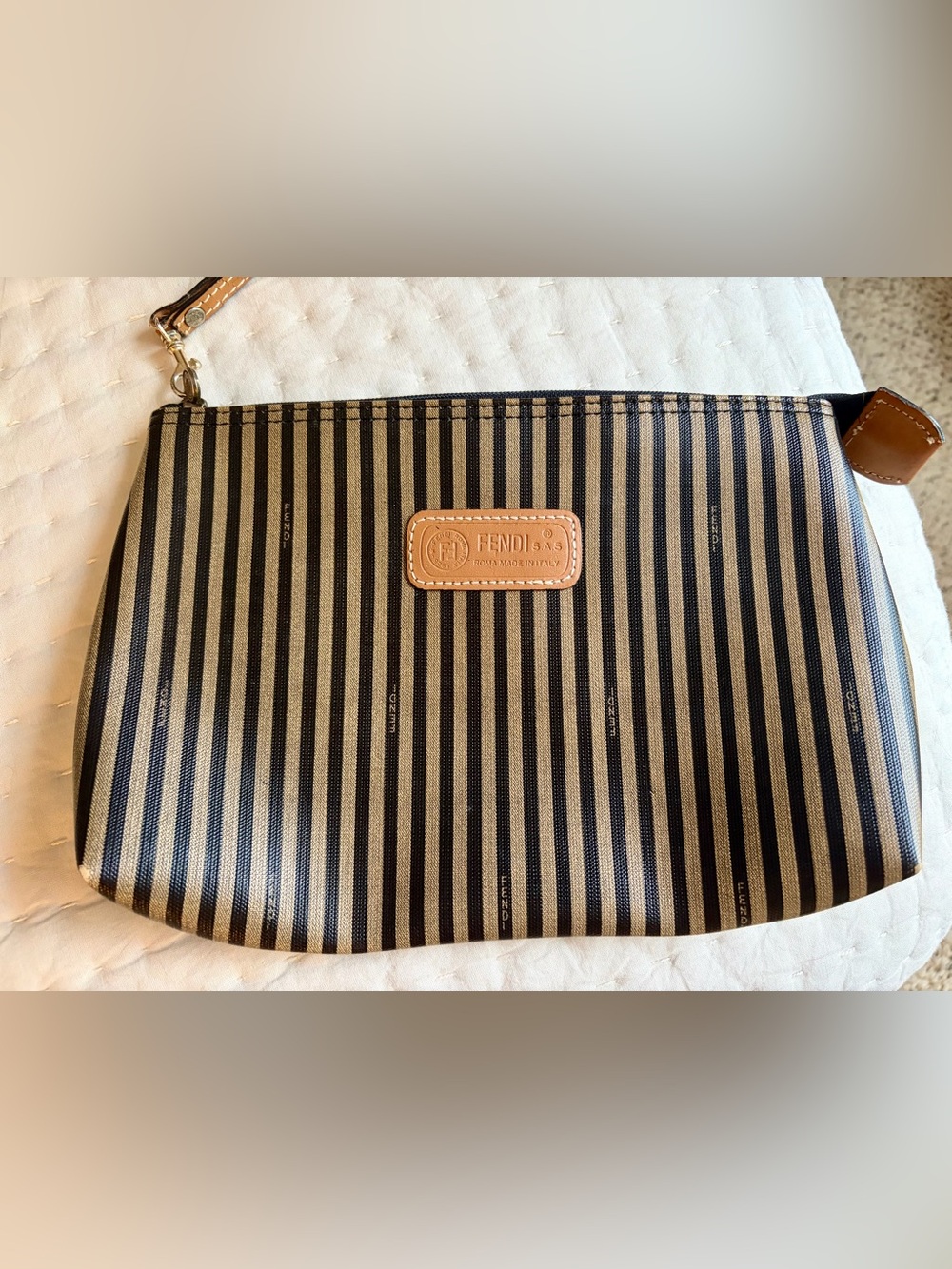 Vintage Fendi stripe large clutch wristlet pouch bag